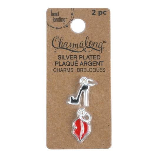 Charmalong™ Silver High Heel & Kiss Charms by Bead Landing™